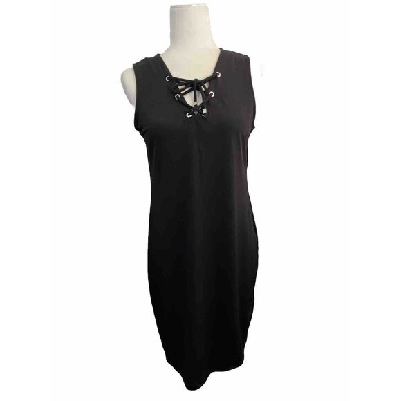Michael Kors Black Short Sleeveless Dress Lace Up Front Size Small - Picture 1 of 9